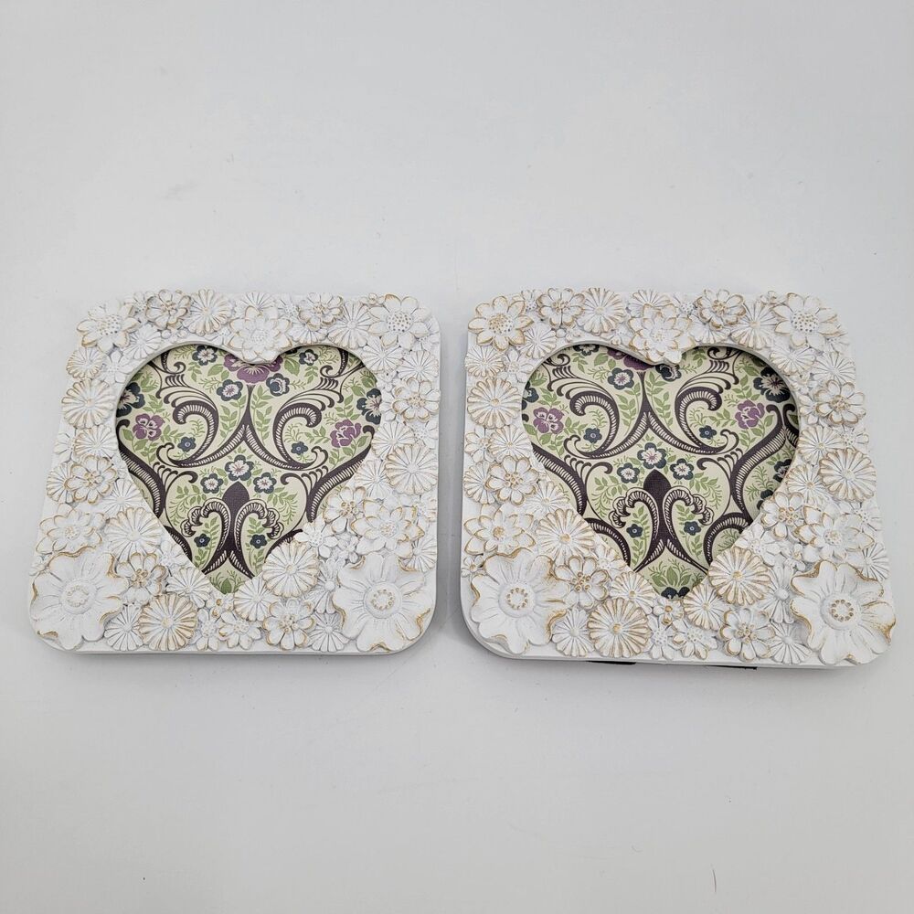 Isaac Jacobs 2 Valentines Flowers Heart Shaped Picture Frames Fits 4x4 Photo NEW